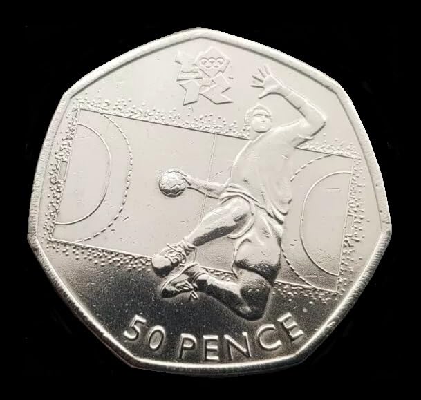 Olympics 2012 Handball 50p coins (Dated 2011) - Lightly Circulated in a Heptagon acrylic capsule Holder
