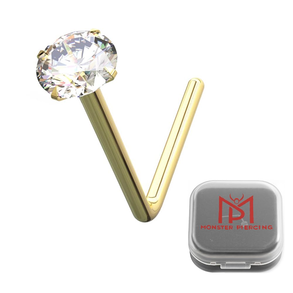 Monster Piercing - 14K Gold Echtgold | Nasenpiercing Nasenstecker Stud | Kristallstein | Stabstärke: 22G (0,6 mm) | Stablänge: 4mm x 4mm | Steingröße: 1,5mm bis 2,5mm | Hypoallergen