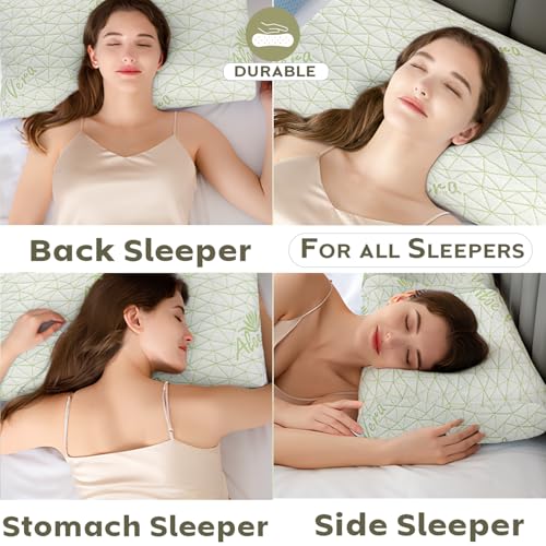 Image of AYKA Aloevera Cervical Memory Foam Pillow for Neck & Shoulder Pain Relief | Orthopedic Contour Pillow for Sleeping & Spinal Alignment | Ergonomic Support | 2-Year Warranty (Set of 1)