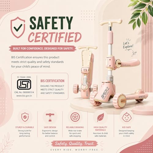 Image of Multi-Functional 2 in 1 Kids Kick Scooter with Foldable Seat | Adjustable Handlebar | PU LED Flashing 3 Wheels | for Boys & Girls Age 3-14 Years (KS-110 Pink)