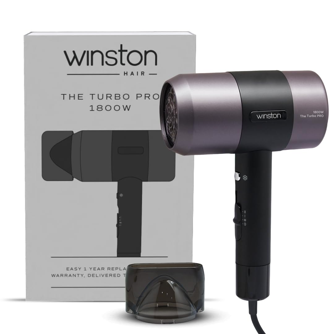 WINSTON Turbo Pro Hair Dryer - 1800W | Quick Drying Blow Dryer with Low Noise, Cool Shot & Overheat Protection - 1 Year Warranty (Black)