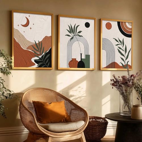 Image of kotart Boho Painting Wall Art Home Decoration Paintings With Frame For Living Room Bed Room Hotel Wall Decor Digital Reprint Set of 3 (19X25 inch)
