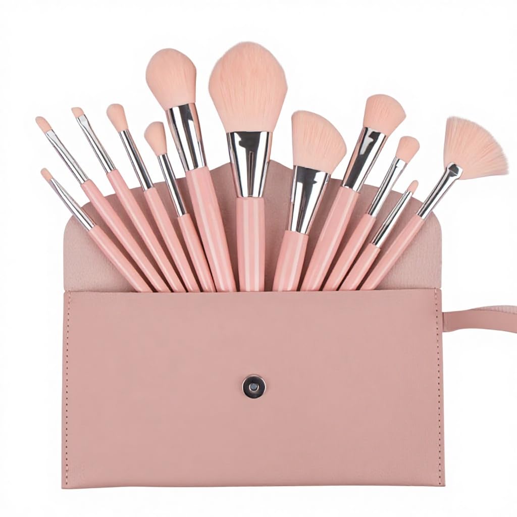 12 x Makeup brushes Full function makeup brush set Brush powder brush eye shadow brush Smear cover concealer brush Makeup brush (pink)