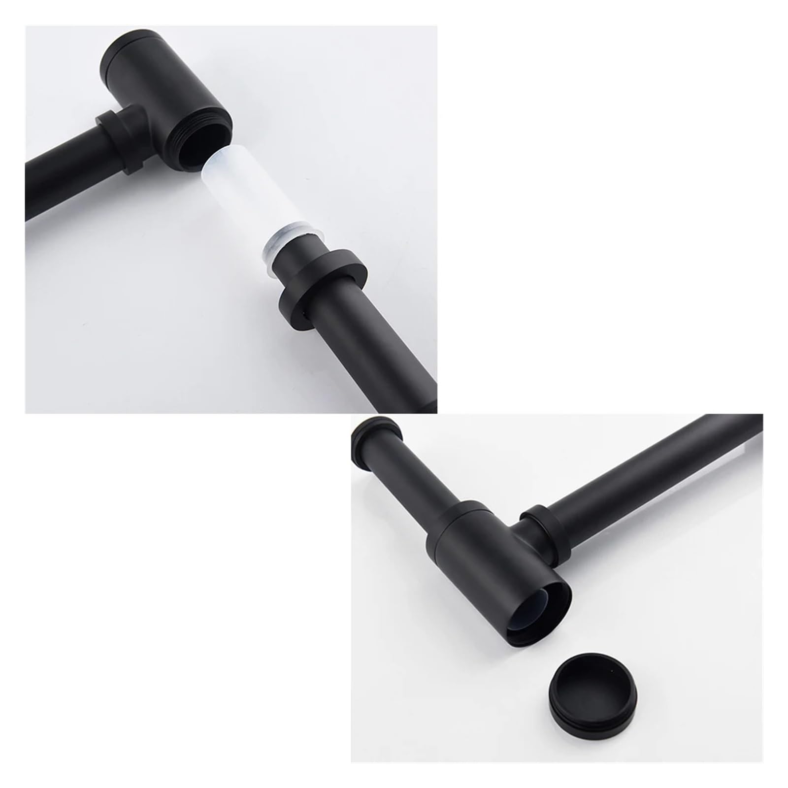 1 Uds., negro, lavabo de baño, trampa for botellas, fregadero, residuos, sifón, Kits tuberías, tapón, accesorios drenaje Para Bricolaje(Black set No hole)