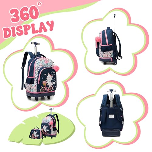 Backpack with Wheels for Girls Rolling Backpack for School with Lunch Bag Cute Carry On Backpacks for Elementary Student3