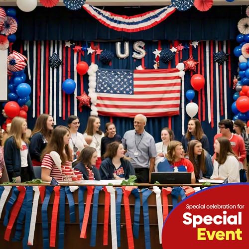 Image of 6 Red White Blue Streamers, 492ft Pack of Crepe Paper Party Decorations | Each roll is 82 ft long and 1.8 Inch wide ideal for Birthday Party Decor, Baby showers and 4th of July Celebrations