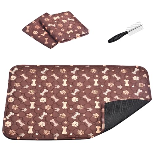 QHYK Tapis Educateur Chien, Coussinets réutilisables pour Animaux de Compagnie, Super Absorbant, Lavable, avec Peignes pour Animaux de Compagnie, Brun, Lot de 2 (70*50 cm)