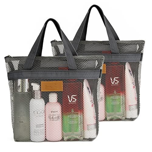 Image of Mesh Shower Caddy Bag Portable Hanging Toiletry and Bath Organizer with Zipper for Travel, Gym, Camping, College Dorms, Beach