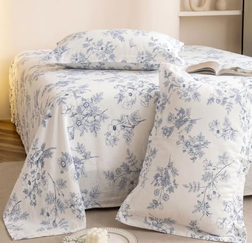 Image of SANMARINO 210TC Cotton King Size Bedsheet with 2 Pillow Covers | Premium Floral Print Design Flatsheet |Ultra Soft Breathable Skin Friendly Bedding Set for All Season Use 90 x 100 Inch,Powder Blue