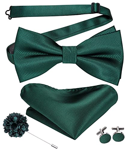 Image of Hi-Tie Bow Ties for Men Pre-Tied Pocket Square with Cufflinks Mens Bowtie Sets for Wedding Formal Party