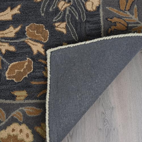 Image of Restoration and Renovation Handmade Floral Adeline Beige /Blue Tulips Traditional Crafted Wool Area Rug for Living Room Bedroom and Kitchen (Charcoal Blue-Gray, 6' x 9')