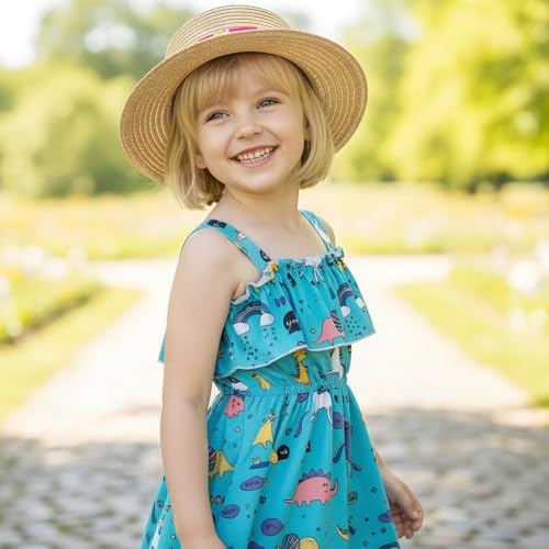 Image of Toddler Little Girls Casual Dresses Short Sleeve Crew Neck Graphic Cartoon Dress for 2-8 Years