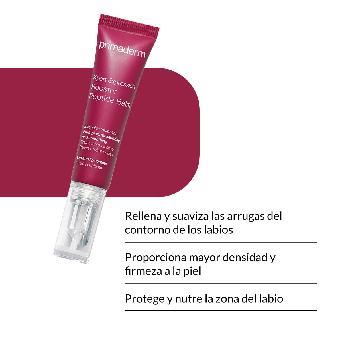 PRIMADERM – XPERT Expression Booster Peptide Balm 10 ml | Bálsamo voluminizador y rellenador de labios | Suaviza arrugas del contorno | Estimula ácido hialurónico | Hidratación intensa y firmeza