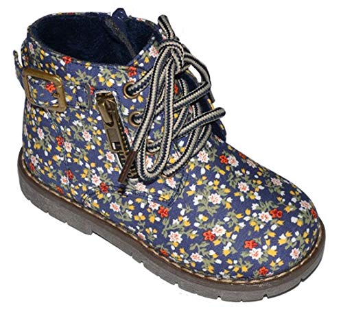 Toddler Boys Girls Genuine Leather Fur Lined Floral Print Side Zipper Lace-Up Winter Ankle Boots2