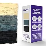 DARN GOOD YARN Recycled Sari Silk Ribbon Yarn Night Out Dyeable 5 Yards Each of 3 Color Sample Card One of A Kind