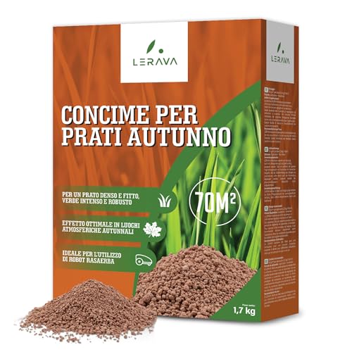 LERAVA® AUTUNNO Concime Prato [LENTO RILASCIO] - 70m² - Azoto Che Rigenera Dopo l'Estate - Potassio per Rafforzare per l'Inverno - Fertilizzante Erboso