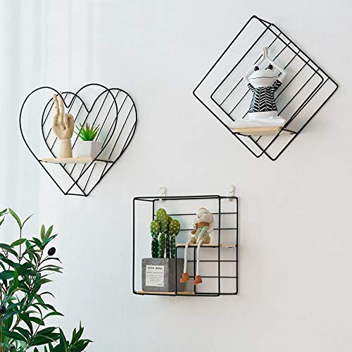 Homebeast Floating Wall Shelves,Wall Mounted Storage Shelves,Decorative Iron Wall Storage Racks for Living Room Bedroom Kitchen Bathroom Decoration Racks (Black,Rhombus)