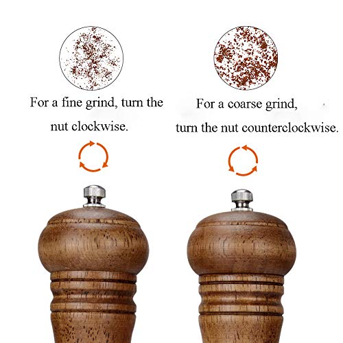 Image of Haomacro Salt and Pepper Mill Set, Wooden Salt and Pepper Grinders, Shakers with Ceramic Core- 8 Inches -Pack of 2