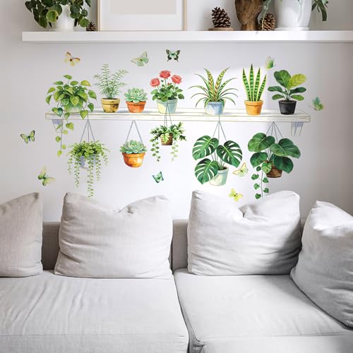 Image of Green Plant Wall Stickers, 3D Bonsai Tropical Betterfly Creative Vinyl Peel and Stick Removable Wall Art for Living Room Bedroom Home Office (Green Plant 5)