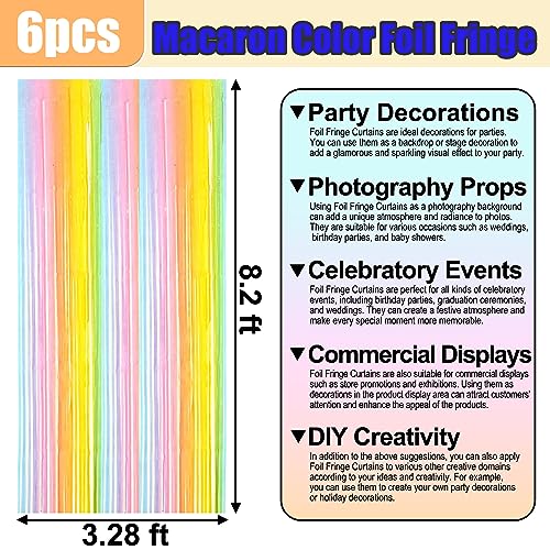 Image of 6 Pack Rainbow A Foil Fringe Curtain Backdrop, 3.28Ft x 8.2Ft Metallic Tinsel Foil Fringe Streamer Curtains for Photo Booth, Christmas Day, Thanksgiving, Wedding, New Year Party Decorations