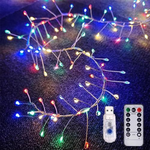 Copper Wire Firecracker Light String, LED Cluster Fairy Lights with Remote Control, Holiday Decoration Copper Wire Atmosphere Lights, For Bedroom, DIY, Christmas Tree, Garden, Party (Colour,9M)