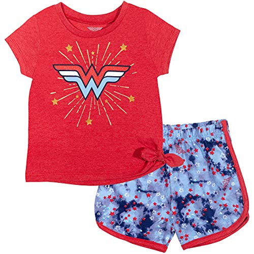DC Comics Justice League Wonder Woman Toddler Girls T-Shirt Shorts Set Blue/Red 3T