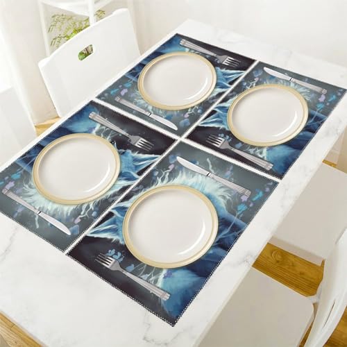 Set de table carré renard bleu en toile (lot de 6) lavable pour salle à manger - 6
