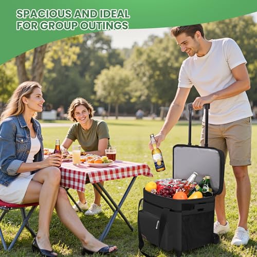 Image of MIYCOO Cooler Bag with Wheels Double Deck - 60 Can Leakproof Insulated Portable Soft Lunch Cooler, Extra Large Expandable Ice Chest Cooler for Beach, Picnic, Camping, Shopping