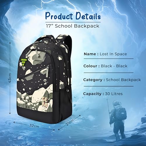 Image of Gear Lost In Space 17 inch /30L Large Water Resistant School Bag | Casual Backpack | Daypack | Travel Backpack | Kids Bag for Boys /Girls (Black - Black)