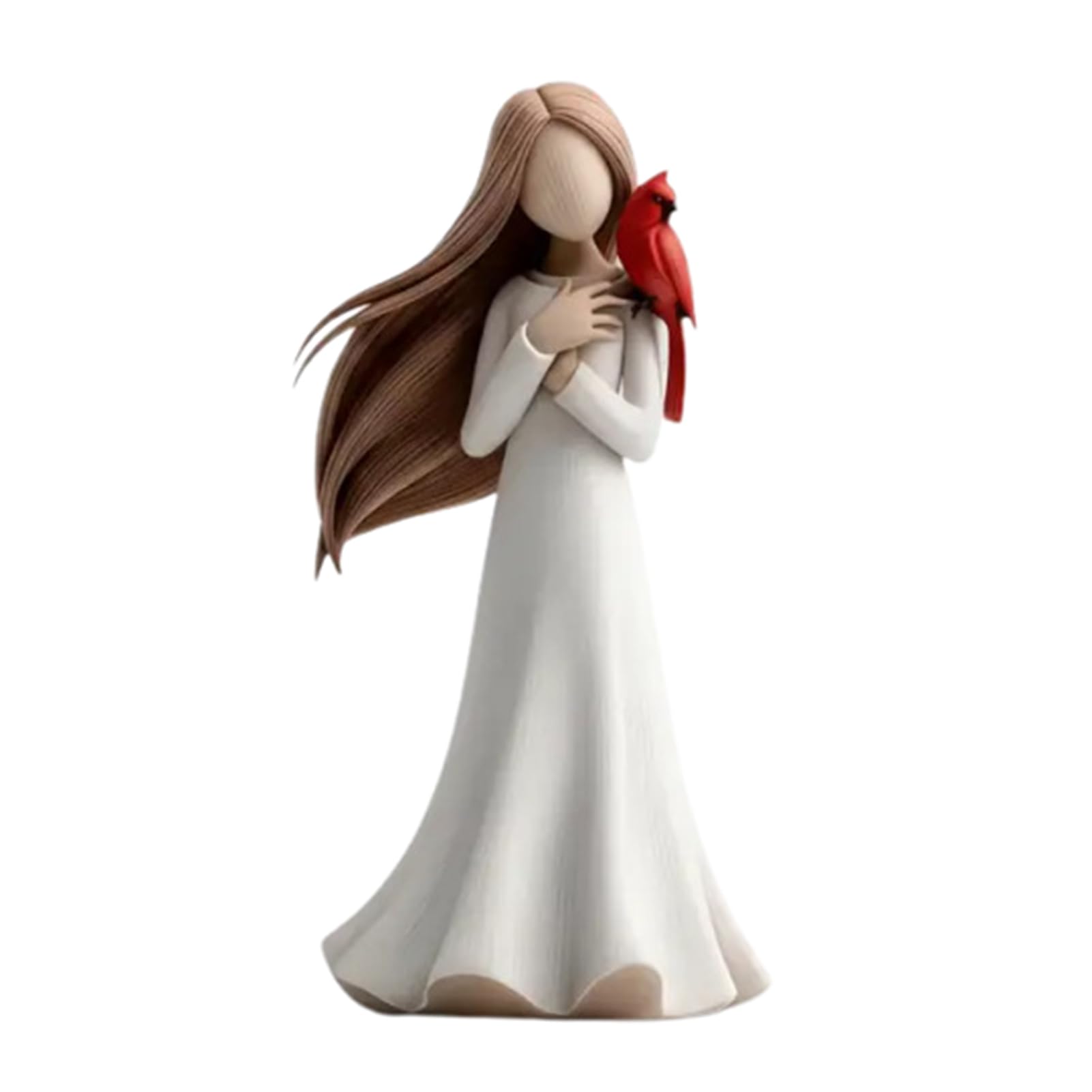 Glifora Figure Statue - Girl and Red Bird Decorative Figurine, Smooth Texture Healing Aesthetic Design Home Desktop Ornament