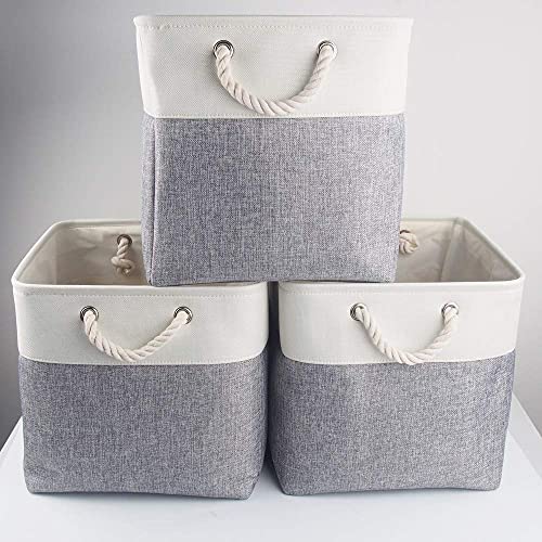 Mangata Stoffen Opbergmand, Canvas Kubus Opbergdozen 33 x 33 cm voor Kasten, Planken, Kast, Grijs Wit (33x33x33 cm, 4… - Image 8