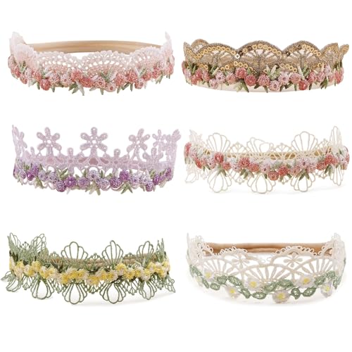 cherrboll Baby Flower Bows Headbands 6pcs Floral Hair Wraps Nylon Hairbands Crown Newborn Infant Toddler Hair Accessories