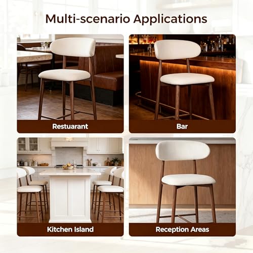 Image of AQO Counter Height Bar Stools Set of 2, Upholstered Counter Stools Modern Barstools with Metal Legs for Kitchen Island Dining Room, Walnut