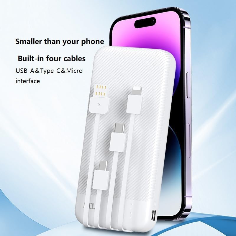 Miniatura 6 de Banco de energía ultra delgado, cargador portátil de 10000 mAh con cables incorporados, 4 salidas 3 entradas, batería de carga multidispositivo para