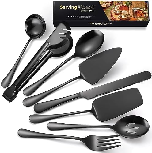 Yetene 19 Pieces Serving Flatware Set Including Stainless Steel Spatulas Forks Spoons Perforated Soup Skimmers Spoon Buffet Tongs Heavy Duty Black For Home Buffetblack - View #12