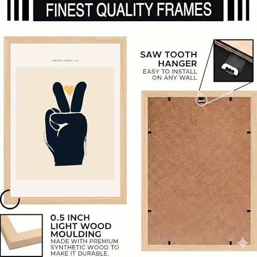 Image of BLINKART Peace Hand Aesthetic Modern Art Walls With Frame | Natural Wood Texture | Living Room Bedroom Office Wall Decoration | Poster Home Decor Frames Wall Bedroom | 12x8 Inches (D67)