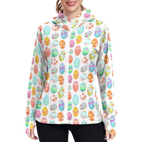 Colorful Easter Women Sun Protection Hoodie Jacket Lightweight Womens Zip Up Jackets UPF 50+