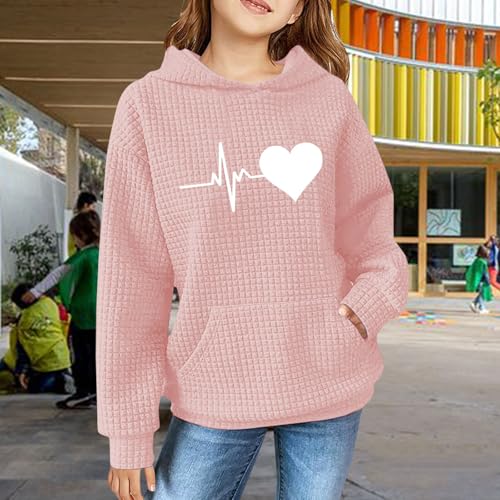 Sweatshirts for Teen Girls Cute Heart Graphic Print Waffle Sweaters Long Sleeve Plain Pullover Tops with Pocket2