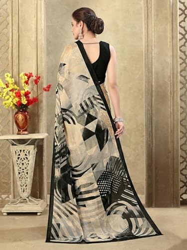 Image of SIRIL Women's Crepe Silk Printed Saree with Unstitched Blouse Piece