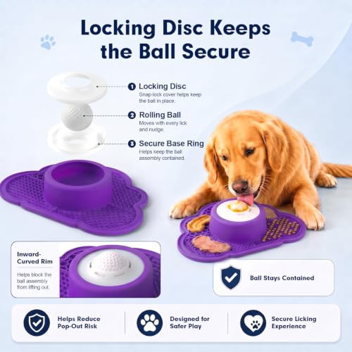 Image of Anti-Slip Slow Feeder Dog Bowl and Lick Mat with Rolling Ball