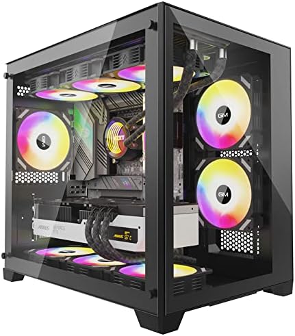 GIM Micro ATX PC Case with 2 Tempered Glass Panels Mini Tower Gaming PC Case Micro ATX Case with 2 Magnet Dust Filters, Gaming Computer Case with USB3.0 I/O Port, Black Without Fans