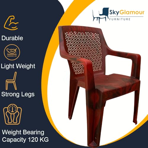 Image of SkyGlamour Cello Sonet Plastic Chair | Net Design Plastic Arm Chair for Garden, Home, Living Room, Indoor and Outdoor use |Plastic Chairs Set of 2 (Colour: Rosewood; Set of 2)