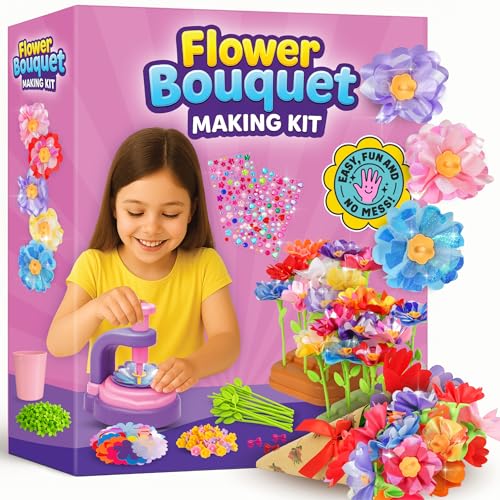 Flower Bouquet Making Kit Toy for Kids - 5 Year Old Girl Gift, Toys for 7 Year Old Girls Gifts, Arts and Crafts for Girls Ages 4 5 6 7 8 8-12 + Christmas Gift Ideas - 6 Year Old Girl Gifts Birthday