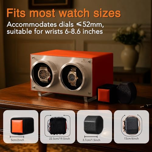 Image of MOZSLY Double Watch Winder for Automatic Watches with Quiet Motor 12 Rotation Mode Setting AC Adapter or Battery Powered PU Leather