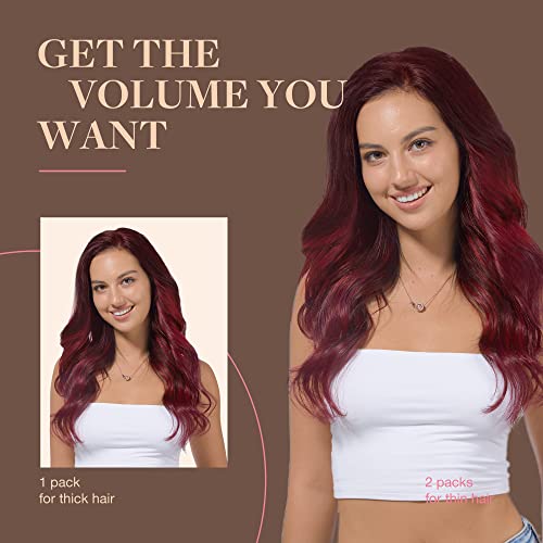 Image of GOO GOO Clip in Hair Extensions Real Human Hair, Remy Human Hair Extensions Clip ins for Women, Natural Human Hair, 18inch 120g 7Pcs, 530 Burgundy