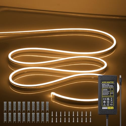 Image of Neon LED Strip Lights 16.4FT /5M 12V DC Waterproof Flexible LED NEON Light for Indoors Outdoors Decorm (Include Adapter, Warm White)