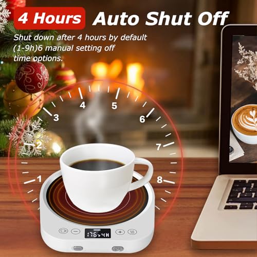 Image of PUSEE Auto On /Off Gravity-Induction Coffee Mug Warmer, 9 Temp Settings, 1-9 Timer Candle Melter, Portable for Home & Office