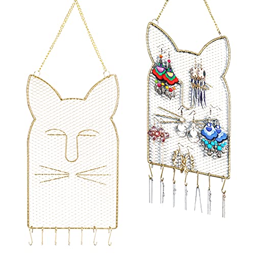 Rolin Roly Hanging Jewelry Organizer Earring Storage Wall Mounted Hanging Necklaces Display Earring Display Hanger with Hooks Decorative Metal Mesh Jewellry Holder