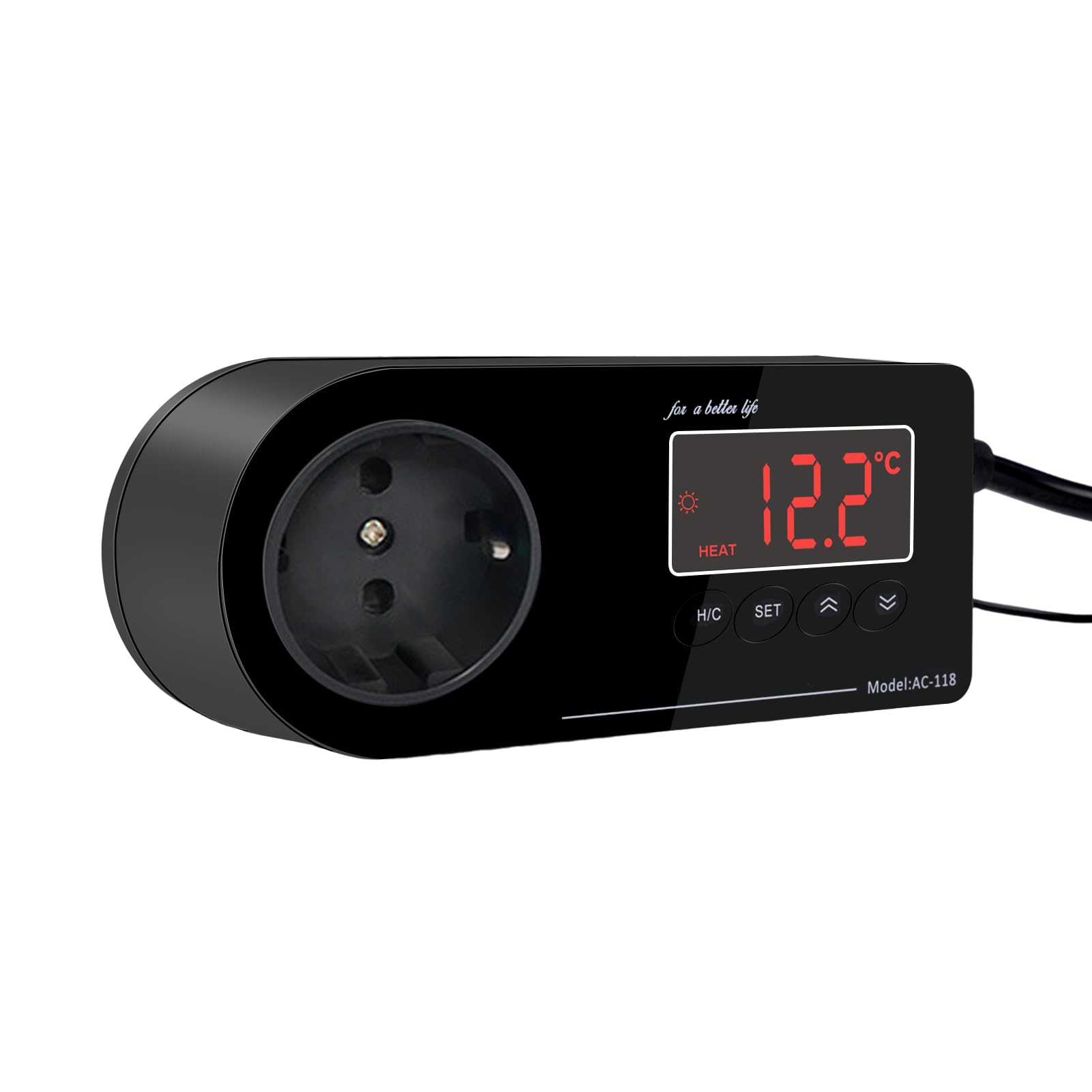 Termostato Enchufe 220V, Termostato Reptiles Terrario de Enchufe con Sensor y Pantalla LCD, Controlador de Temperatura de Enfriamiento de Calefacción para Incubadora Invernadero Reptil Acuario