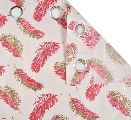 Image of Yarnis Feather Printed Light-Filtering Curtains 8 Feet Long for Door Living Room, Pink, Parda, 1 Piece